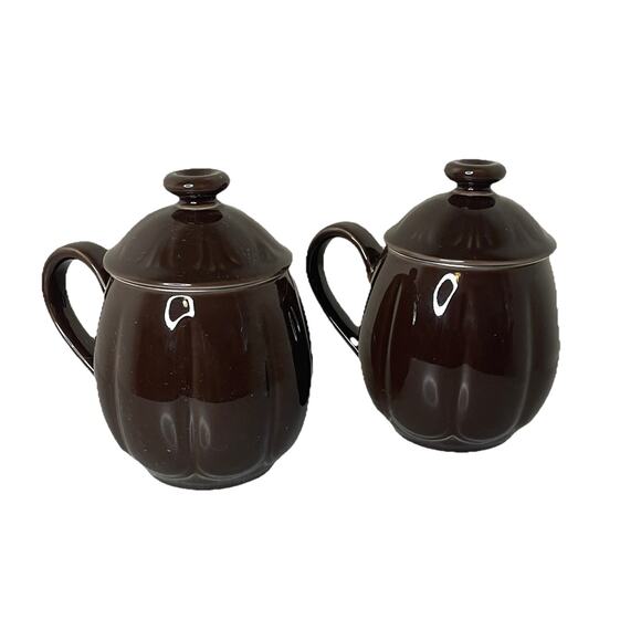 Set Of Teavana Brown Porcelain Lidded Tea Mug Cups w/Strainers NEW -2 Piece Set - Picture 3 of 13